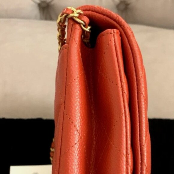 Chanel CC Classic Quilted Leather Flap Shoulder Bag Clutch Orange Gold Shine NIB - Picture 5 of 16